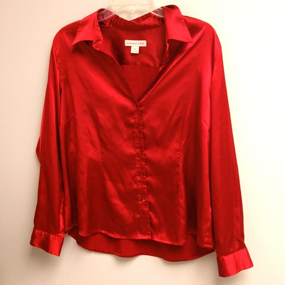 Coldwater Creek red silk polyester collared blouse